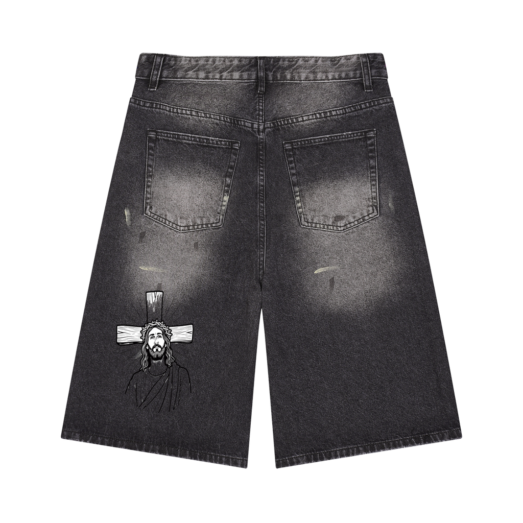 Men’s Vintage Wash Wide Leg Denim Shorts
