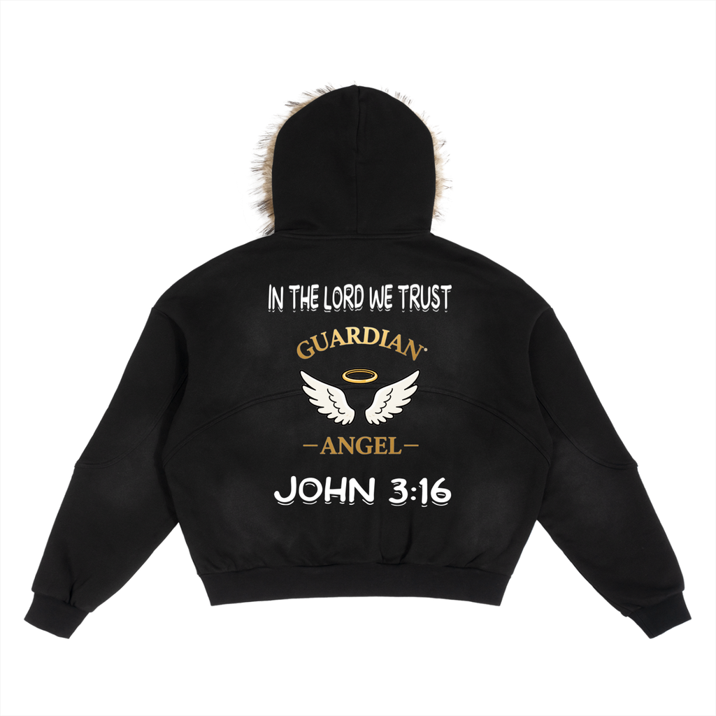 Sun Fade Boxy Detachable Fur Hoodie